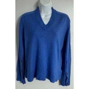 Nordstrom Sweater Women’s 100% Merino Wool V-Neck Buttons Size Small Blue